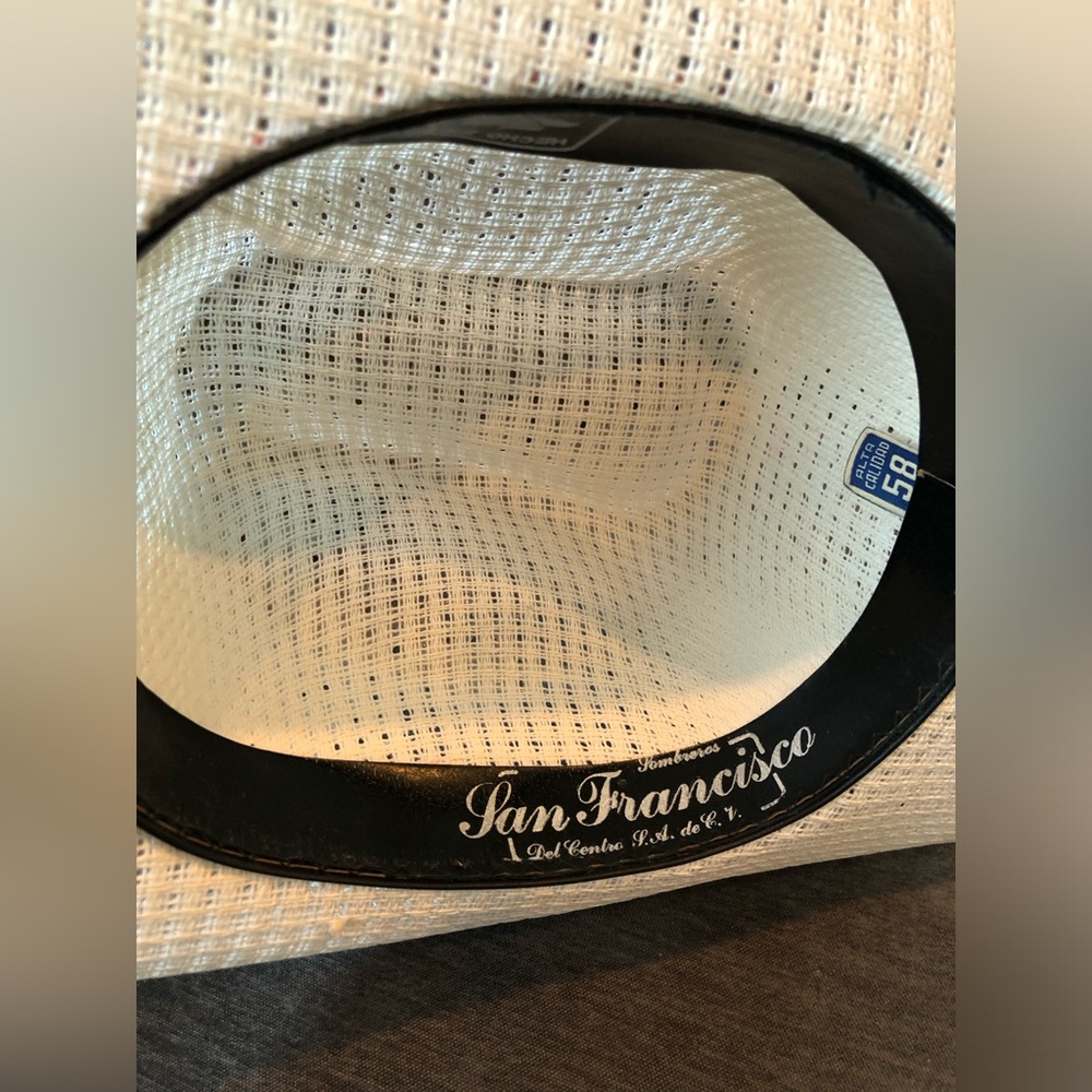 San Francisco Sombreros Cream Stiff Straw Hat and Brown Band - Picture 6 of 11